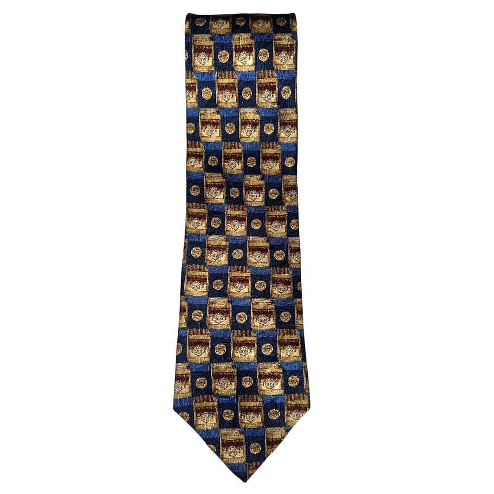 Studio Fumagalli's Silk Necktie Blue Gold Patterned Italy Made Men's‎ Tie A20G